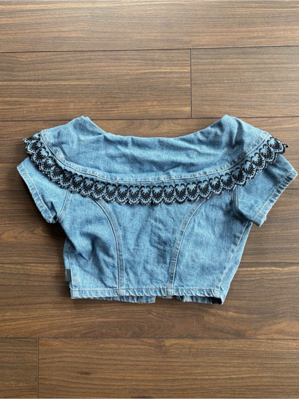 Vintage switch denim button up lace trim sailor top - Picture 3 of 3
